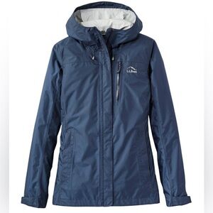 LL Bean Trail Model Rain Jacket Womens Large Blue Nylon Packable Hiking NWOT